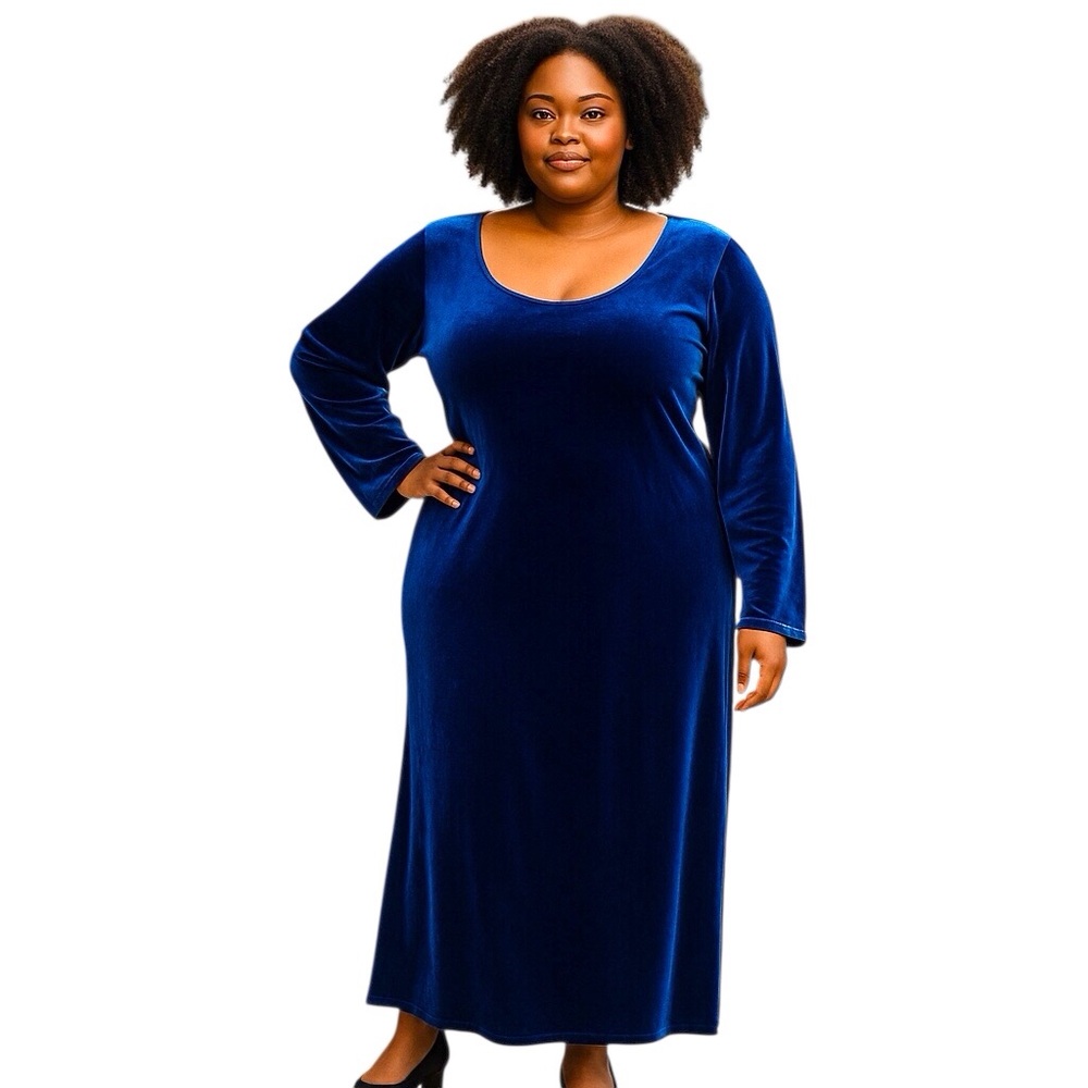 Worthington Woman 26W Sexy Glam Blue Velour WOW Split Dress Plus